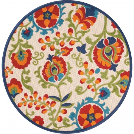 Palacedesigns 4 ft. Multi Color Round Mediterra Indoor & Outdoor Area Rug PA2627593